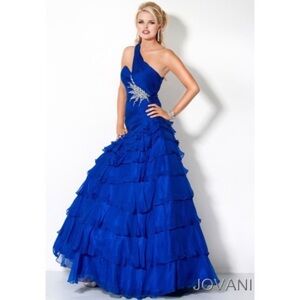 Jovani Asymmetrically Ruched One Shoulder Dress